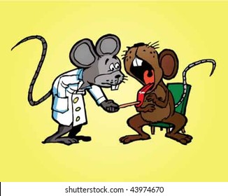 Doctor mouse examining the throat of a patient. This is 1 illustration of a series of 5.