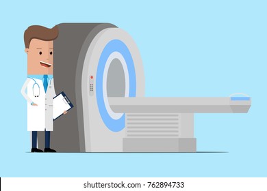 Doctor near MRI machine. Vector illustration