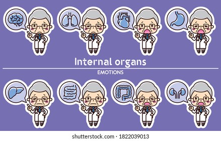 Doctor negative emotion set . Internal organs icon speech bubble illustrations.