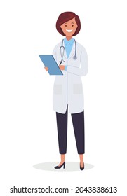 A doctor with a notebook, an illustration. Vector illustration in a flat style.