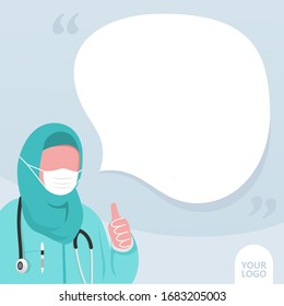 doctor notes. using hijab and face mask, stethoscope. say in quotes frames. text space. innovative memo blank template.  medical tips, healthy tips, doctor tips. vector design editable text box.