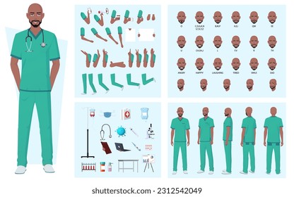 Doctor, Nurse Character Creation Pack with different Poses, Expressions, Emotions, Hand Gestures and Equipment For Animation