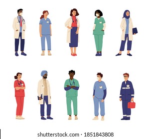 Doctor nurse characters. Health professionals, isolated medical hospital persons. Male paramedic surgeon, swanky healthcare team vector set