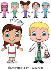 Doctor and Nurse Children set 4 - vector illustrations.  Shadow is on a separate layer for easy removal.