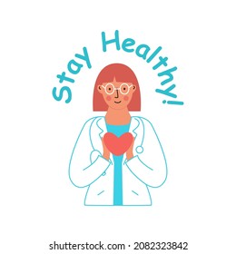 Doctor or nurse communications in medical center and hospital. Medical care call center. Corporate sticker pack for medical center and hospital for messenger communication. Vector illustration.
