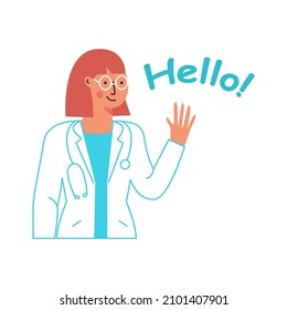 Doctor or nurse communications in medical center and hospital. Medical care call center. Corporate sticker pack for medical center and hospital for messenger communication. Vector illustration.