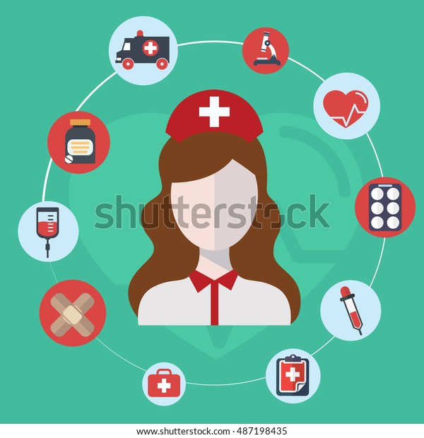 Doctor Nurse Concept Flat Icons Set Stock Vector (Royalty Free ...