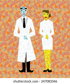 Doctor and nurse in diamond design.