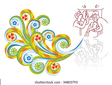 The doctor and the nurse do a prick in abstract collage. Format A4. Vector illustration. Isolated groups and layers. Global colors.