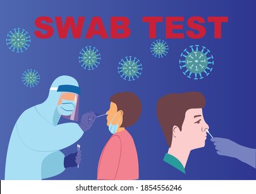 Doctor, or nurse doing Covid-19 or Coronavirus test or DNA test, cartoon character flat vector illustration. 