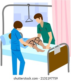Doctor and nurse examining a patient in the hospital  Vector illustration