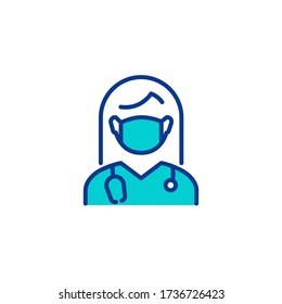 Doctor Nurse Face Mask Facemask Medical Hospital Glasses Goggles Color Linear Icon Editable