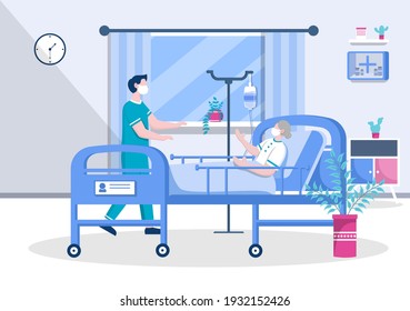 Doctor or Nurse in Face Mask Helping with an Patient, The Nurse Pushes the Wheelchair with Disabled Man. Concentration of Medical Personnel