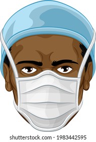 A doctor or nurse face wearing protective face mask and PPE personal protection equipment