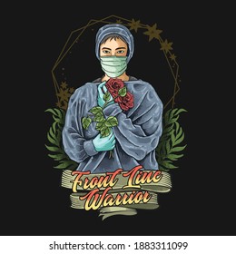 doctor and nurse first line warrior illustration vector