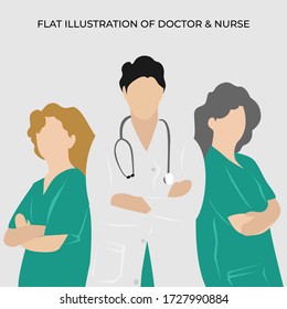 Doctor and nurse in flat design layout template. Health care & medical element vector in modern illustration. Eps 10