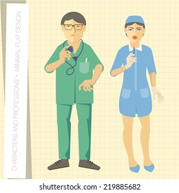 Doctor and nurse in flat modern style. Vector illustration. 