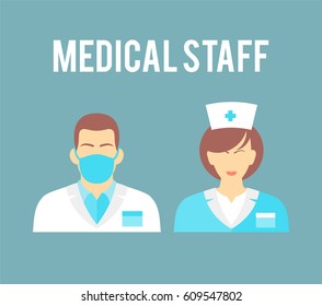 Doctor and nurse in a flat style. Medical team concept in flat design people character.