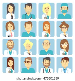 Doctor and nurse flat vector avatars. Person character profession surgeon illustration