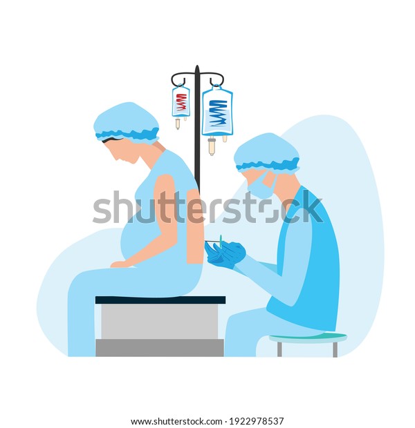 The doctor and nurse give an\
epidural in the operating room. Surgery. Obstetrics and gynecology.\
Thanks to the doctors and nurses. Vector template\
illustration.