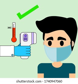 Doctor or Nurse hand holding Thermometer scanner, ready to scan person COVIC-19 pandemic detected, Health Care Technology vector background concept