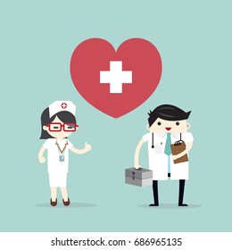 Doctor and nurse with heart icon