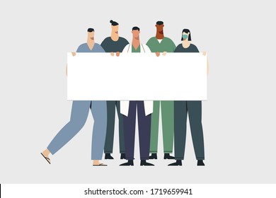 Doctor And Nurse Holding Sign Board Flat Vector Illustration