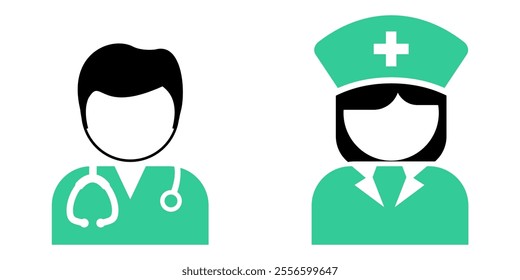 doctor and nurse, hospital and clinic, medicals paramedic icon profile in two gender for job profession vector	