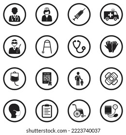 Doctor and Nurse Icons. Black Flat Design In Circle. Vector Illustration.