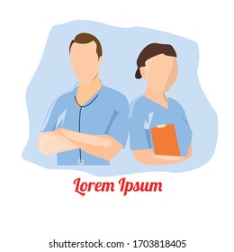 Doctor and nurse icons. Medical staff colorful flat avatars on light blue background. Vector illustration.