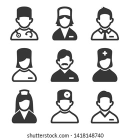 Doctor and Nurse Icons Set on White Background. Vector