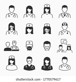Doctor and Nurse icons set. Vector illustration for web sites and mobile application.