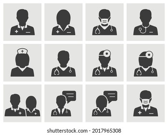 Doctor and Nurse icons such as consultant, therapist, surgeon, professional and more. Vector illustration.