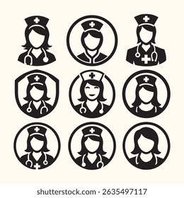 Doctor and Nurse line icons set
