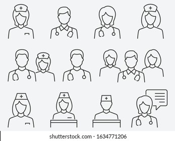 Doctor Nurse Line Icons Vector Illustration Stock Vector (Royalty Free ...