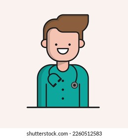 Iconos de la línea de doctores y enfermeras. Ilustración vectorial sobre fondo de color.Icono de línea doctor.man con estetoscopio. Concepto de ocupación. Se puede usar para temas como medicina, clínica, salud. logotipo de dr, 