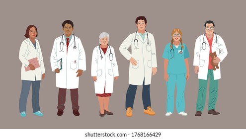 Doctor and Nurse. Medical people profession modern vector flat illustration. Doctor and hospital staff cartoon characters.