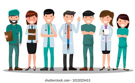 Doctor and nurse medical set in various pose for advertising or presentation. Health care concept vector illustration. Healthcare Providers.