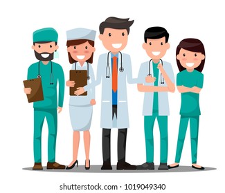 Doctor And Nurse Medical Set In Various Pose For Advertising Or Presentation. Health Care Concept Vector Illustration. Healthcare Providers.