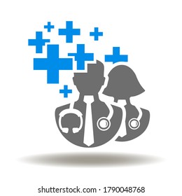 Doctor Nurse Medicine Workers Plus Cloud Icon Vector. Medical Employee Perks Logo. Healthcare Staff Benefits Illustration.