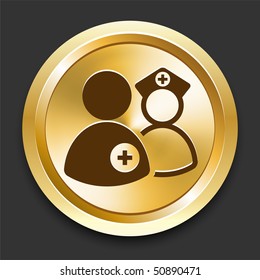 Doctor and Nurse on Golden Internet Button Original Illustration