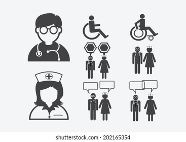 Doctor Nurse   Patient Sick Icon Sign Symbol Pictogram