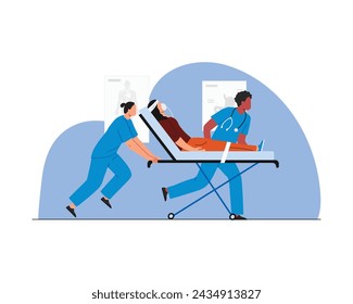 doctor and nurse running while patient in stretcher for an emergency situation. vector illustration design for health care and medical theme