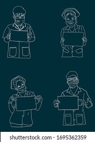 The doctor and nurse says or recommends,Vector illustration cartoon for copyspace.illustration of Medical doctor and nurse hold clipboard with copyspace.Nurse standing in white lab coat.Cartoon vector