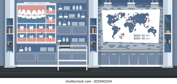 Doctor and nurse standing in dental office.preparing for dental exam. Dentist workplace,health and healthcare icons and data elements, infographic