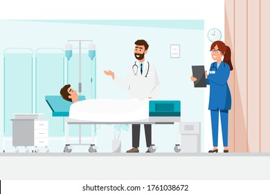 Doctor Nurse Standing Man Lying Down Stock Vector (Royalty Free ...