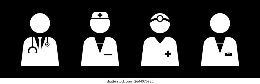 Doctor, Nurse, Surgeon and Pharmacist icon set vector illustration.