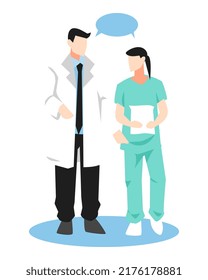 doctor and nurse are talking. isolated on a white background. suitable for the theme of hospital, profession, activity, health, etc. flat vector illustration