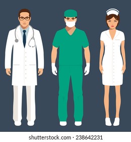 doctor and nurse team, hospital staff people, vector medical icon illustration 