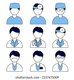 A doctor, a nurse in uniform. Man in flat style. 